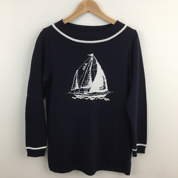 Marisa Christina Sweaters - Navy Blue Sail Boat Sweater